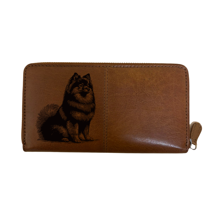 German Spitz Sitting Engraved Large Leather Purse