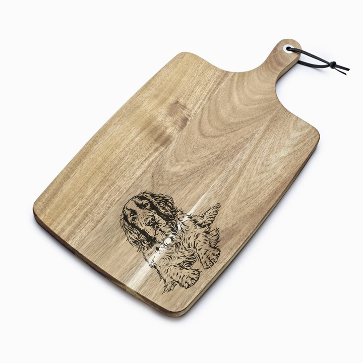 Personalised English Springer Spaniel Lying Down Engraved Acacia Serving Board