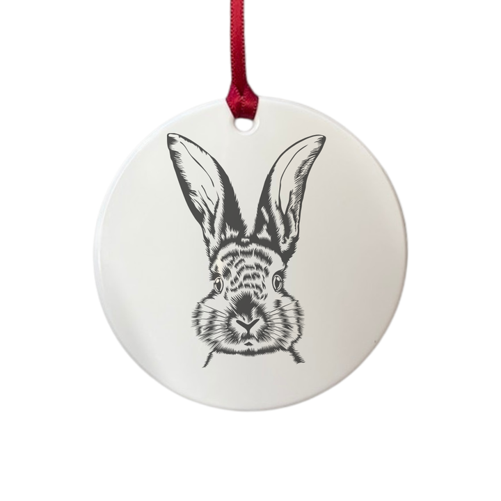 Personalised Hare Engraved White Acrylic Decoration
