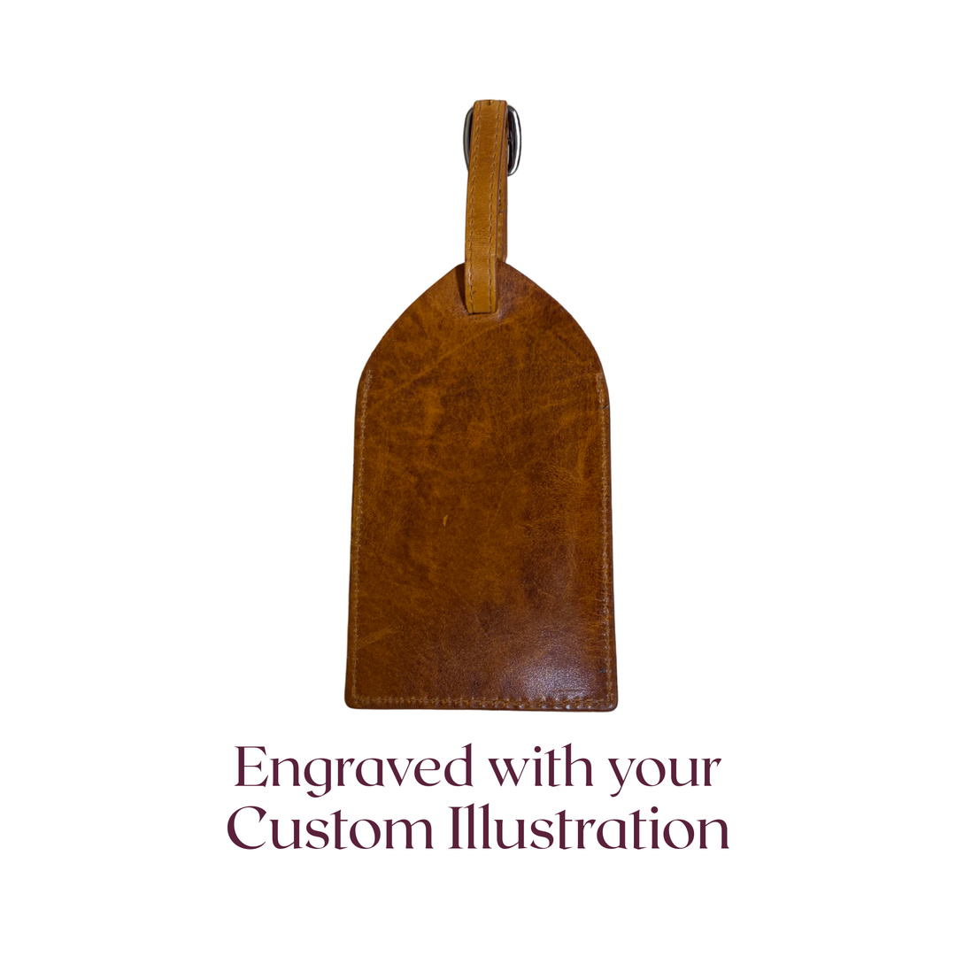 Custom Pet Portrait Engraved Genuine Leather Luggage Tag