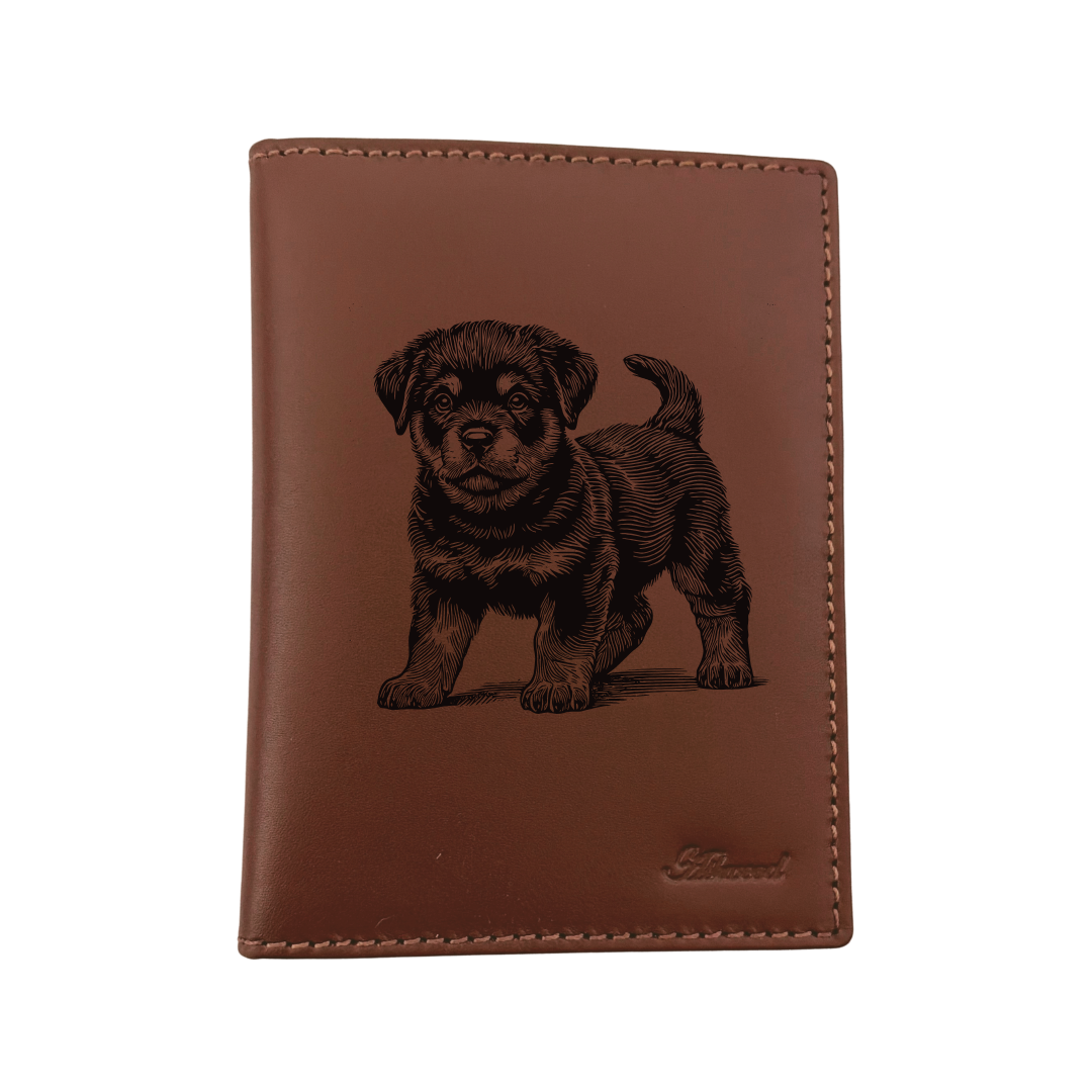 Rottweiler Puppy Engraved Leather Passport Cover