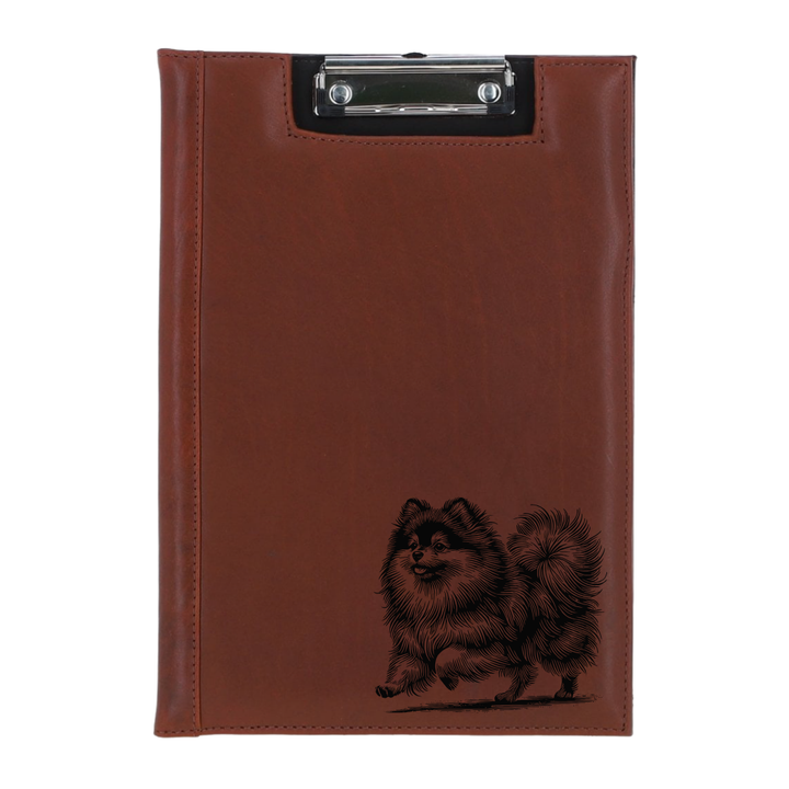 Pomeranian Running Engraved Leather Clipboard