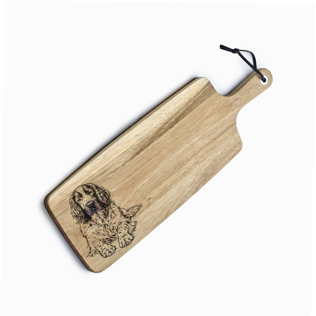 Personalised English Springer Spaniel Lying Down Engraved Acacia Serving Board