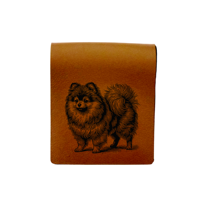 Pomeranian Standing Engraved Genuine Leather Magnetic Bookmark