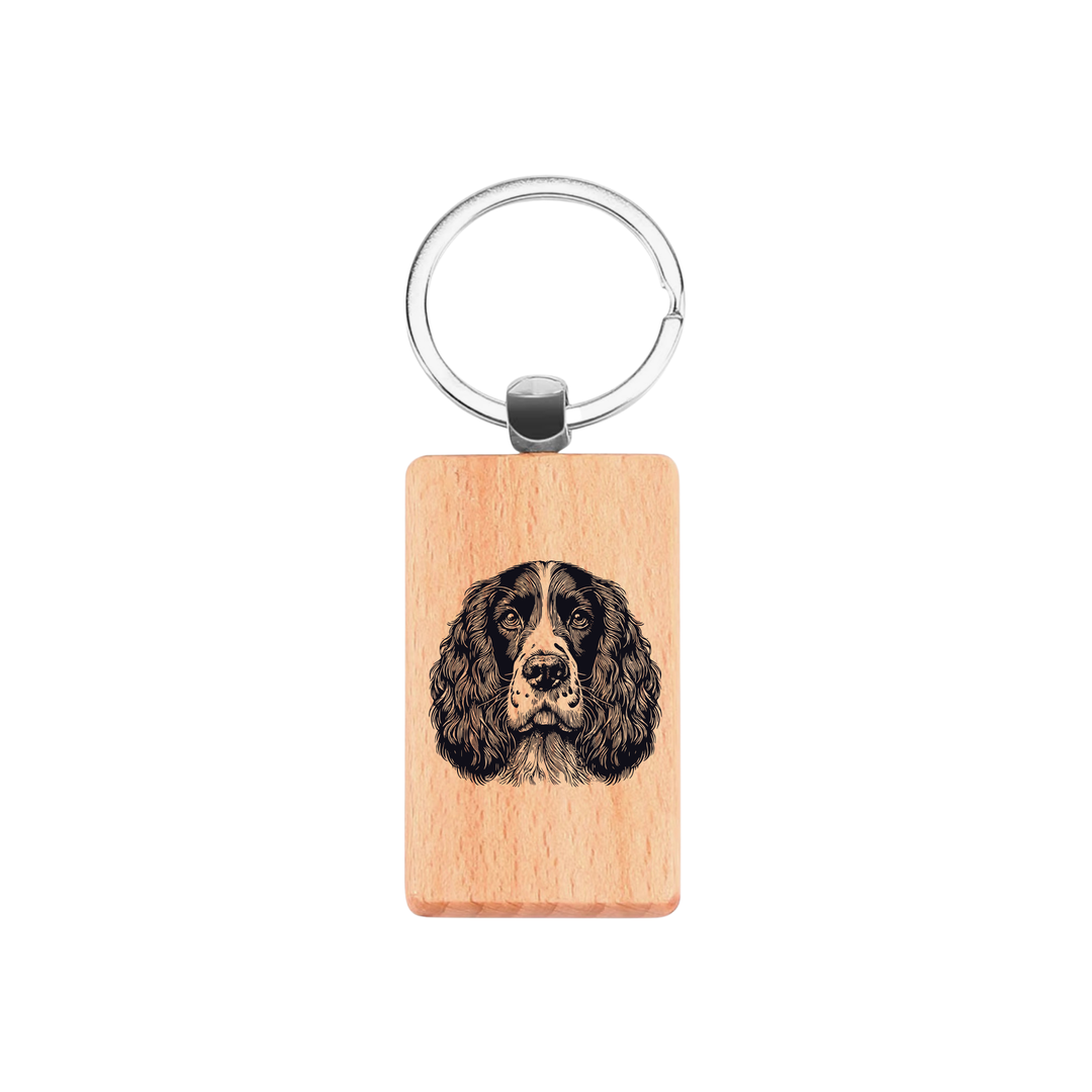 English Springer Spaniel Face Engraved Rectangle Wooden Keyring