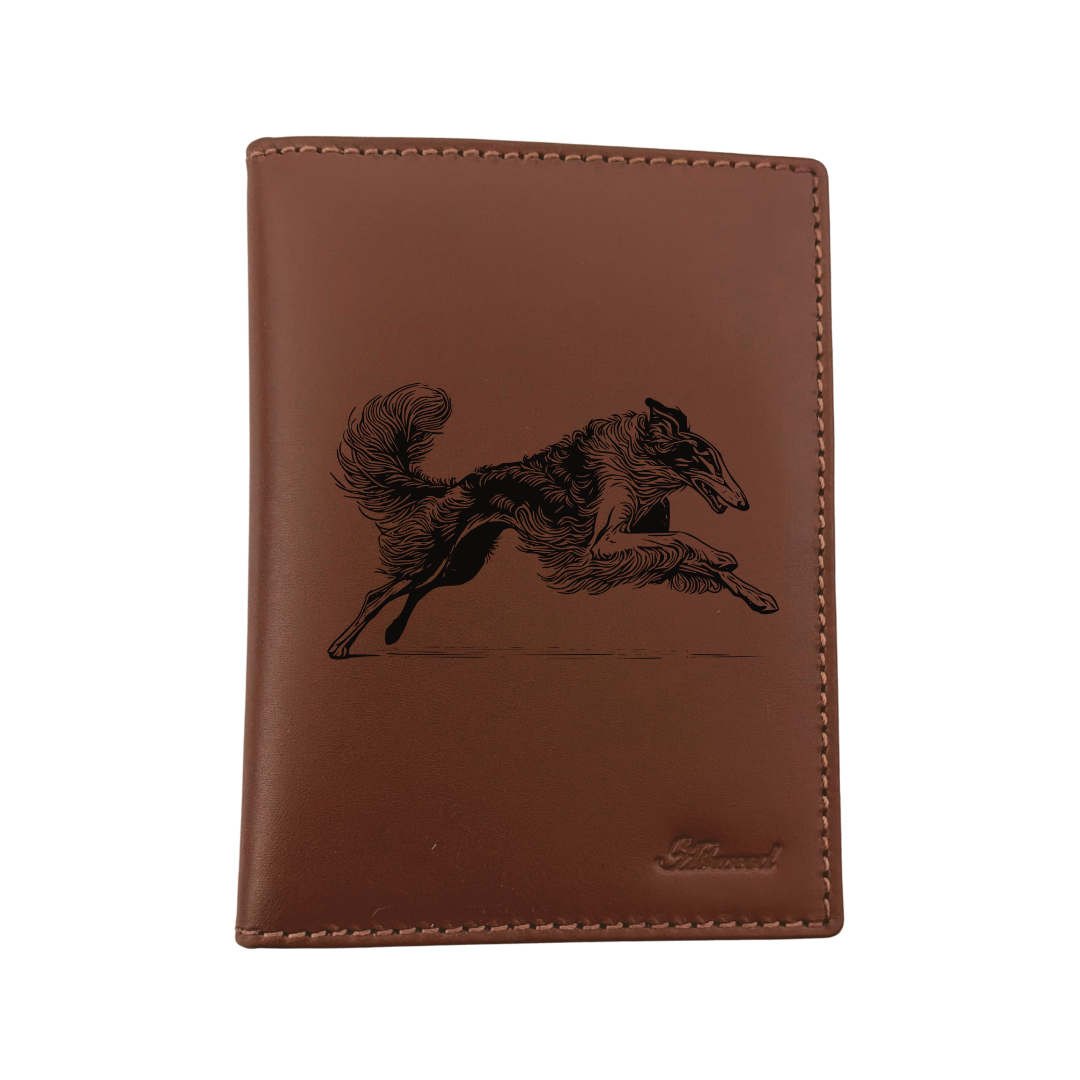 Borzoi Running Engraved Leather Passport Cover