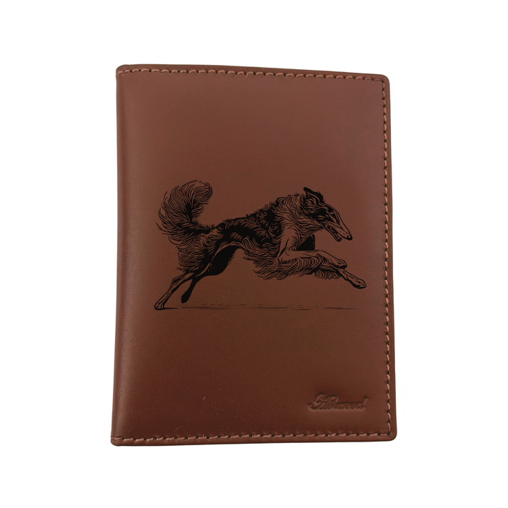 Borzoi Running Engraved Leather Passport Cover