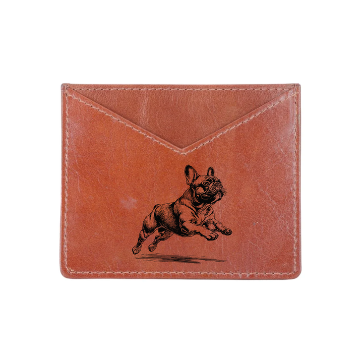 French Bulldog Running Engraved Genuine Leather Cardholder