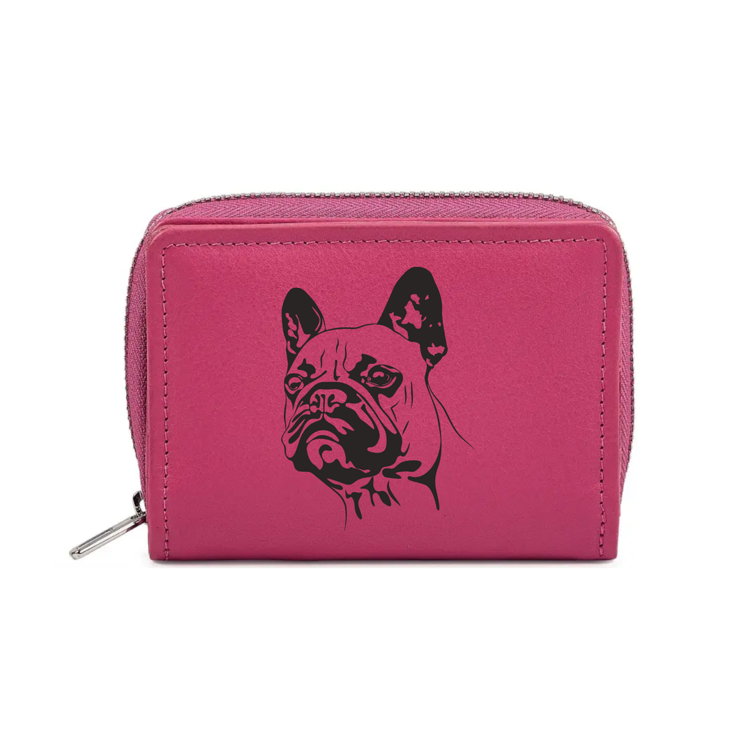 French Bulldog Face Engraved Small Leather Purse (Green/Pink/Blue/Red)