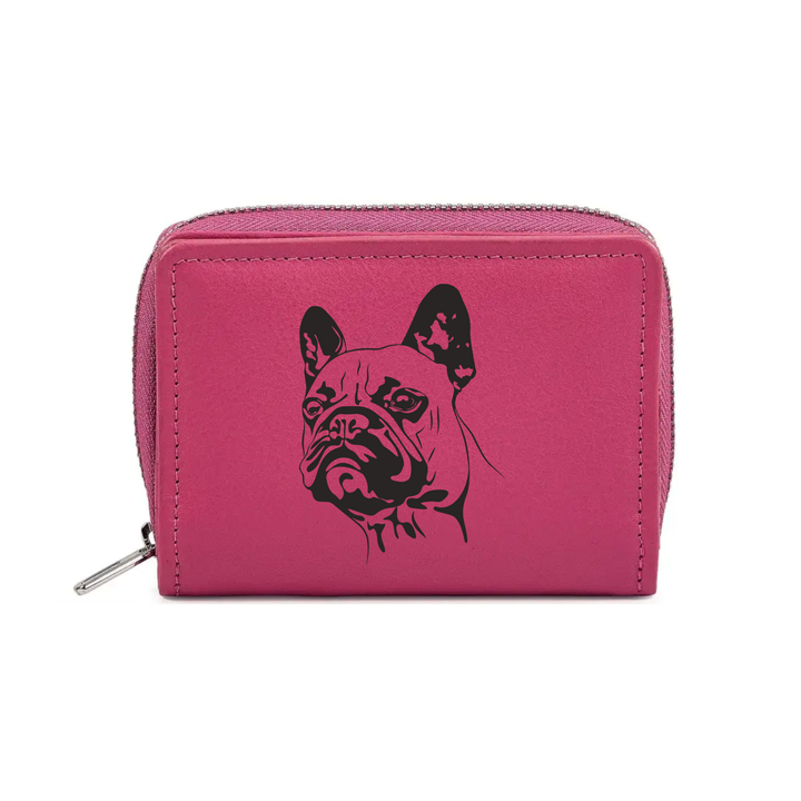 French Bulldog Face Engraved Small Leather Purse (Green/Pink/Blue/Red)