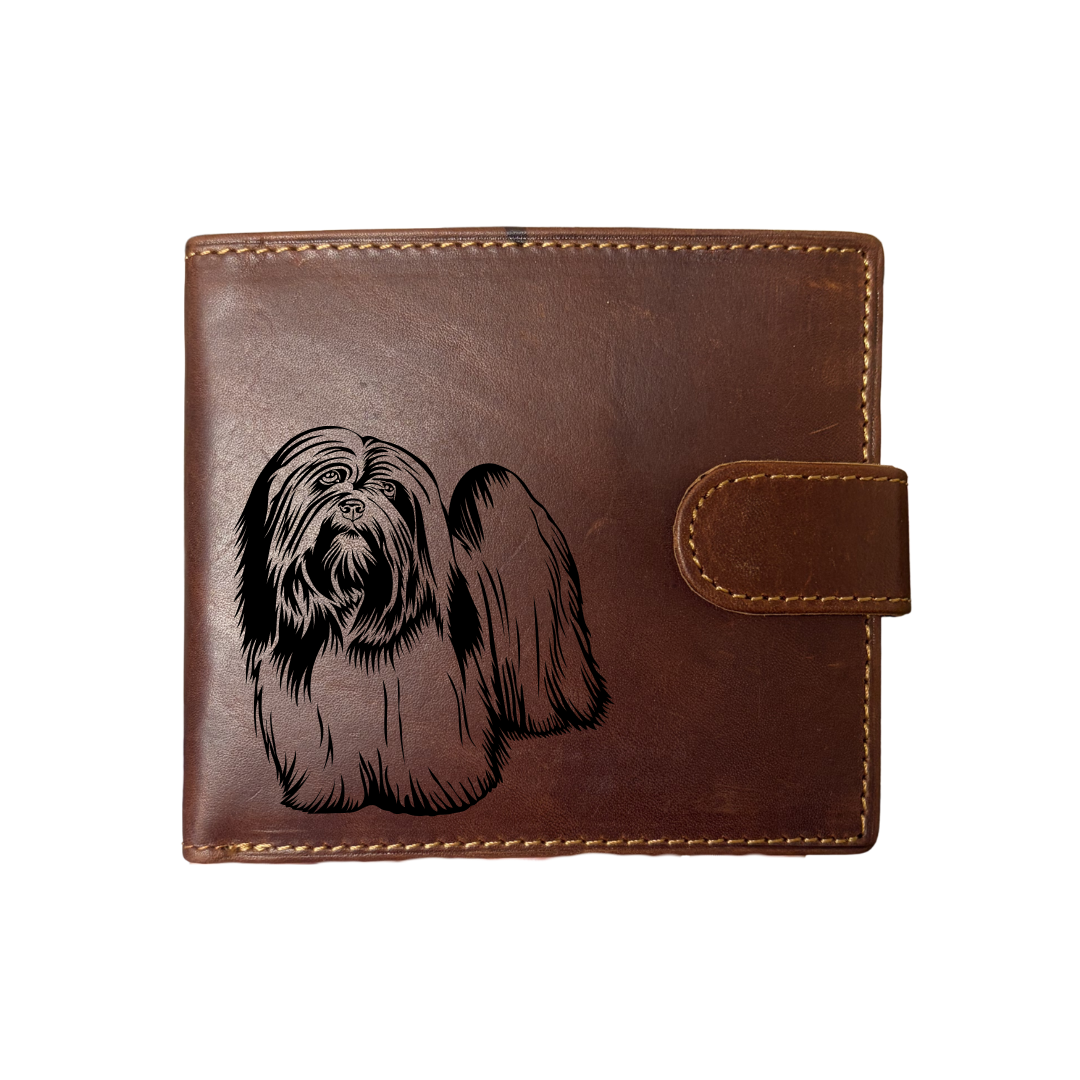 Personalised Lhasa Apso Engraved Dark Tan Genuine Leather Wallet