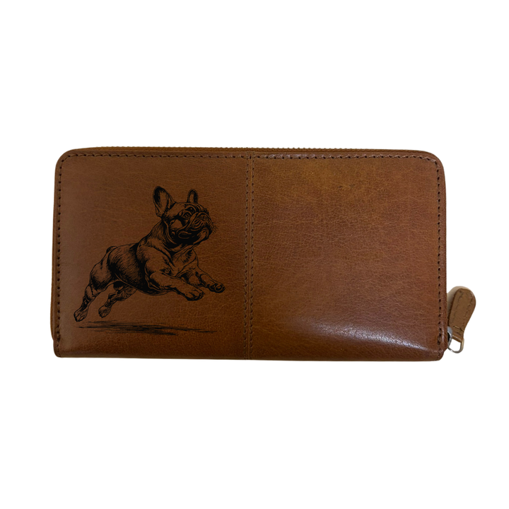 French Bulldog Running Engraved Large Leather Purse