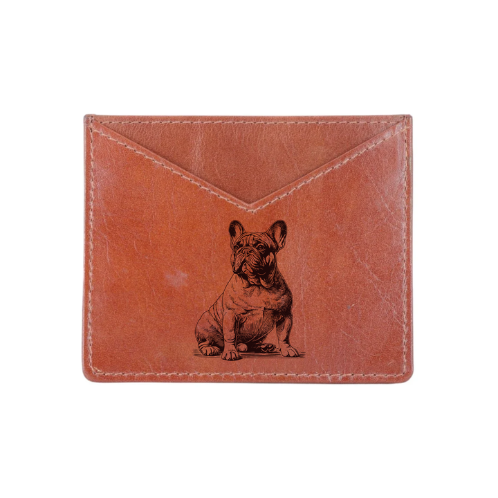French Bulldog Sitting Engraved Genuine Leather Cardholder