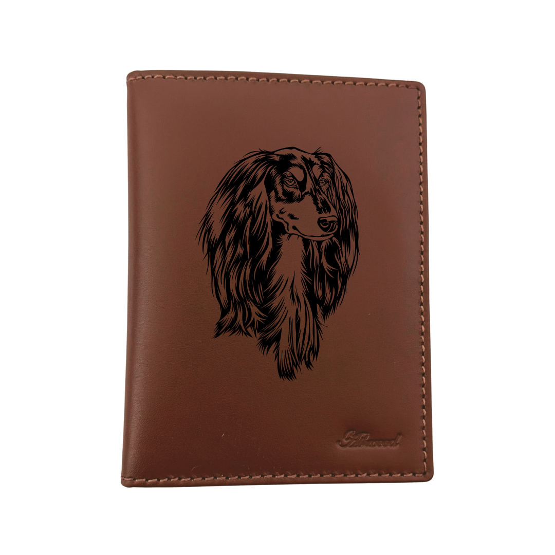 Saluki Engraved Leather Passport Cover