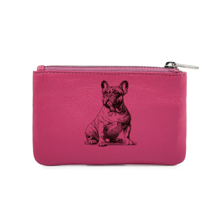 French Bulldog Sitting Engraved Genuine Leather Coin Purse (Multiple Colour Options)