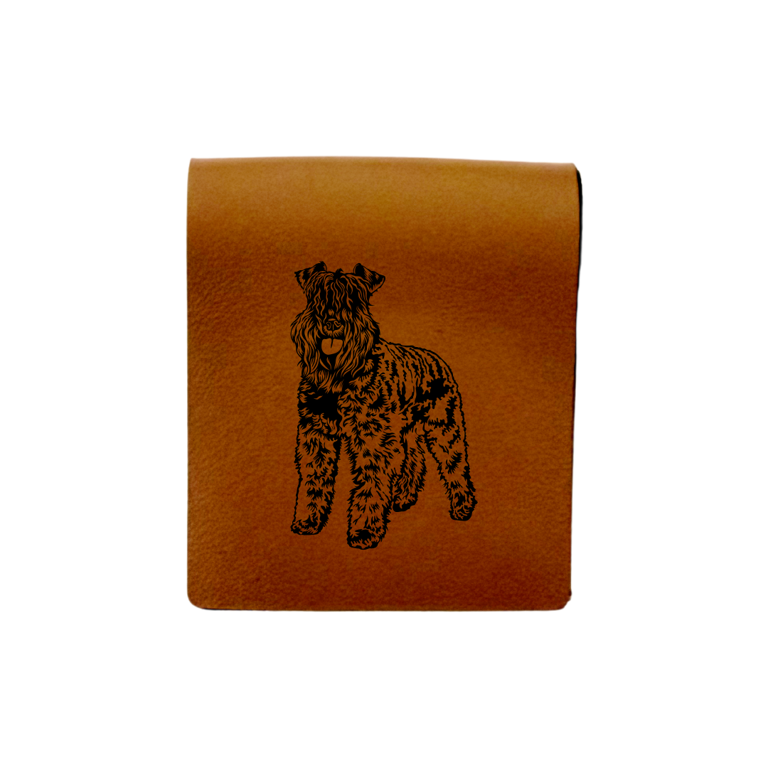 Kerry Blue Terrier Standing Engraved Genuine Leather Magnetic Bookmark