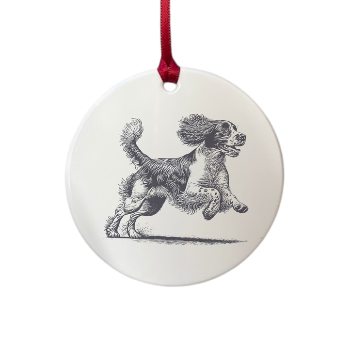Personalised English Springer Spaniel Running Engraved White Acrylic Decoration