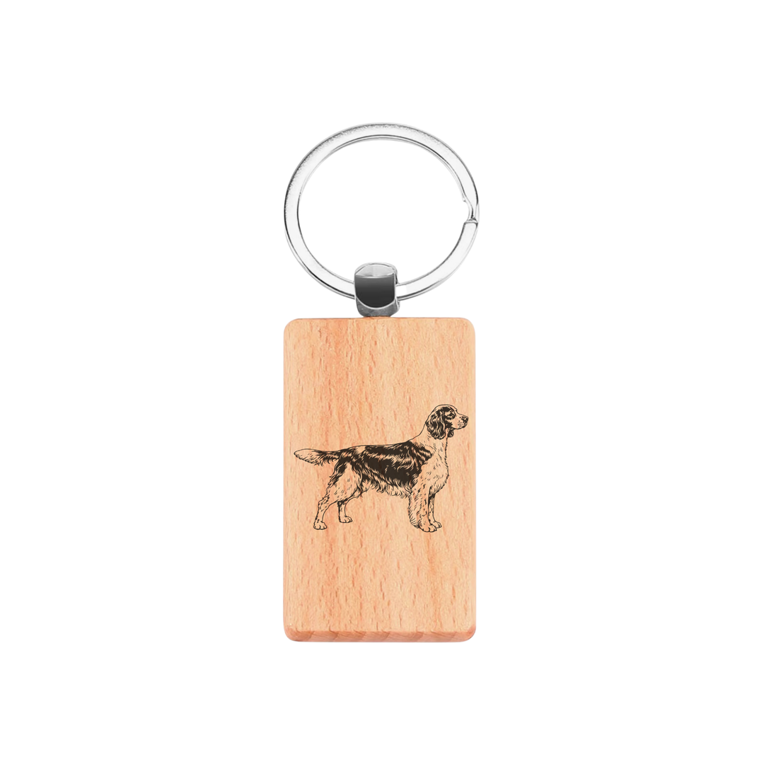 English Springer Spaniel Stacked Standing Engraved Rectangle Wooden Keyring