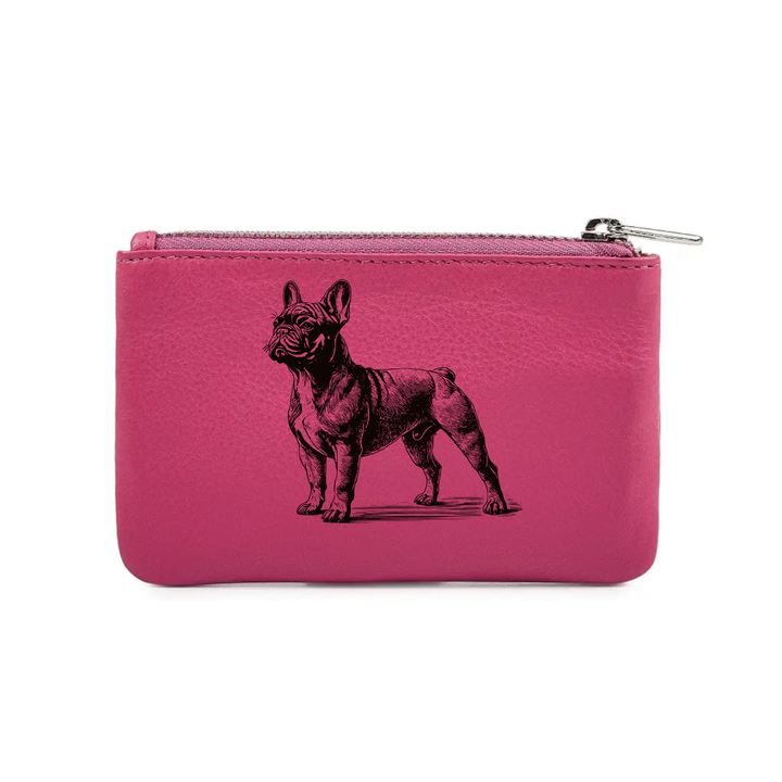 French Bulldog Standing Engraved Genuine Leather Coin Purse (Multiple Colour Options)
