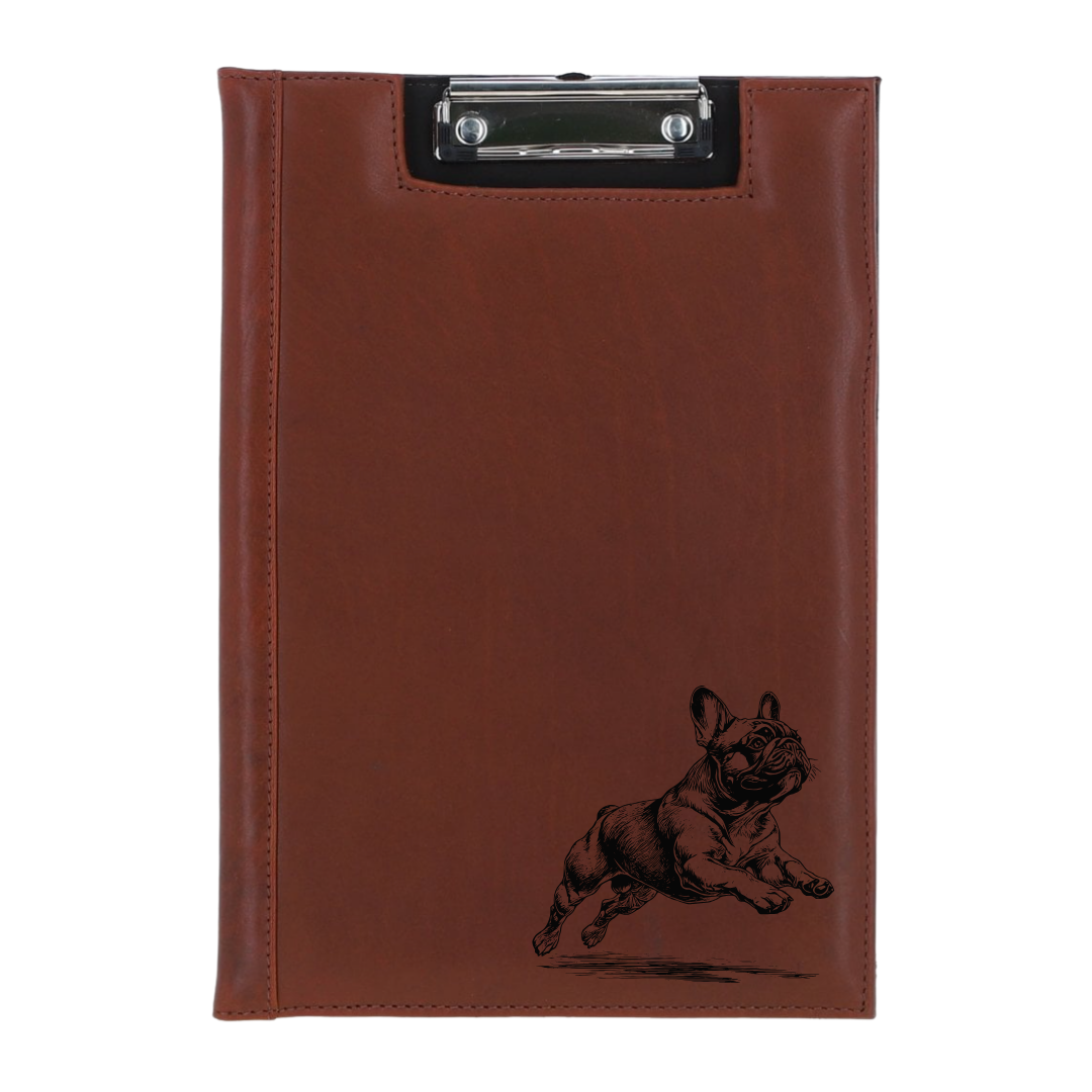 French Bulldog Running Engraved Leather Clipboard