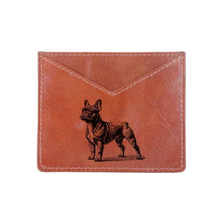 French Bulldog Standing Engraved Genuine Leather Cardholder