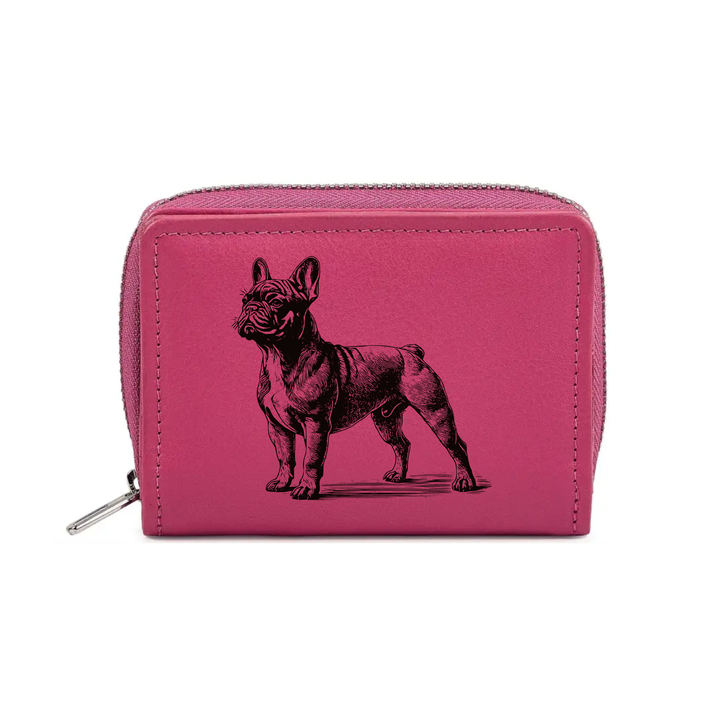 French Bulldog Standing Engraved Small Leather Purse (Green/Pink/Blue/Red)