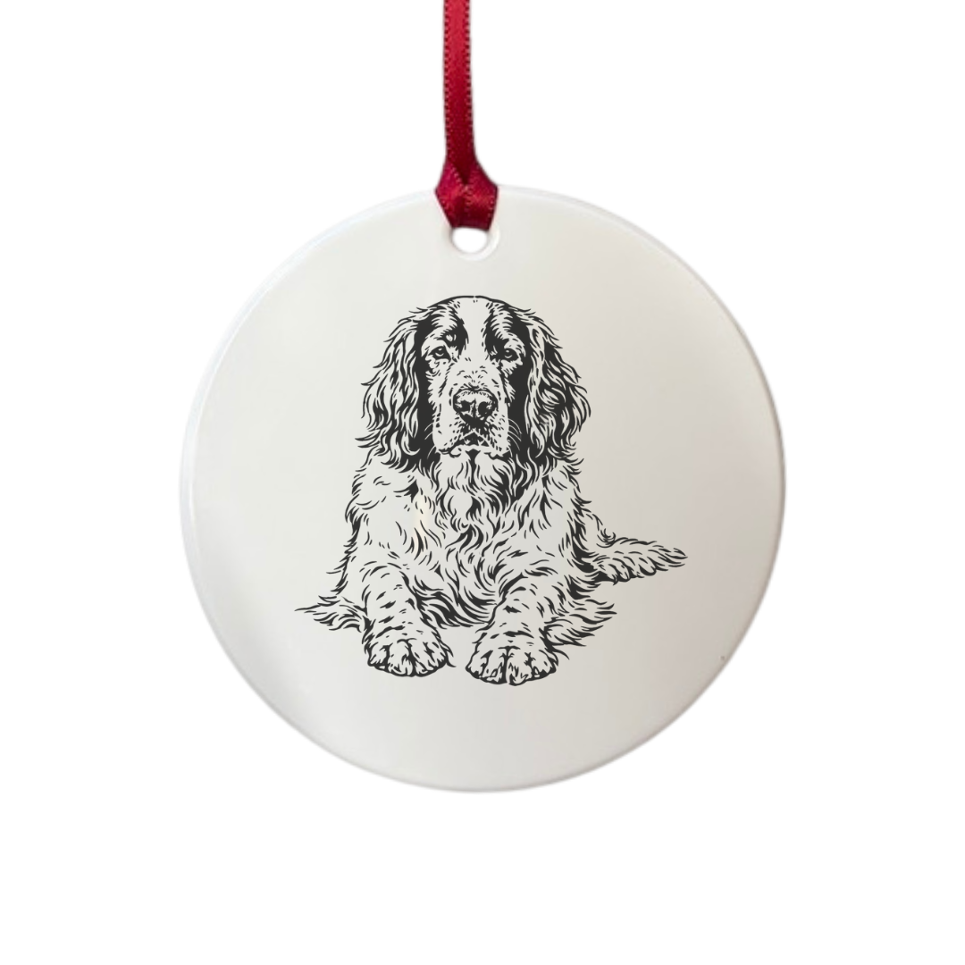 Personalised English Springer Spaniel Lying Down Engraved White Acrylic Decoration