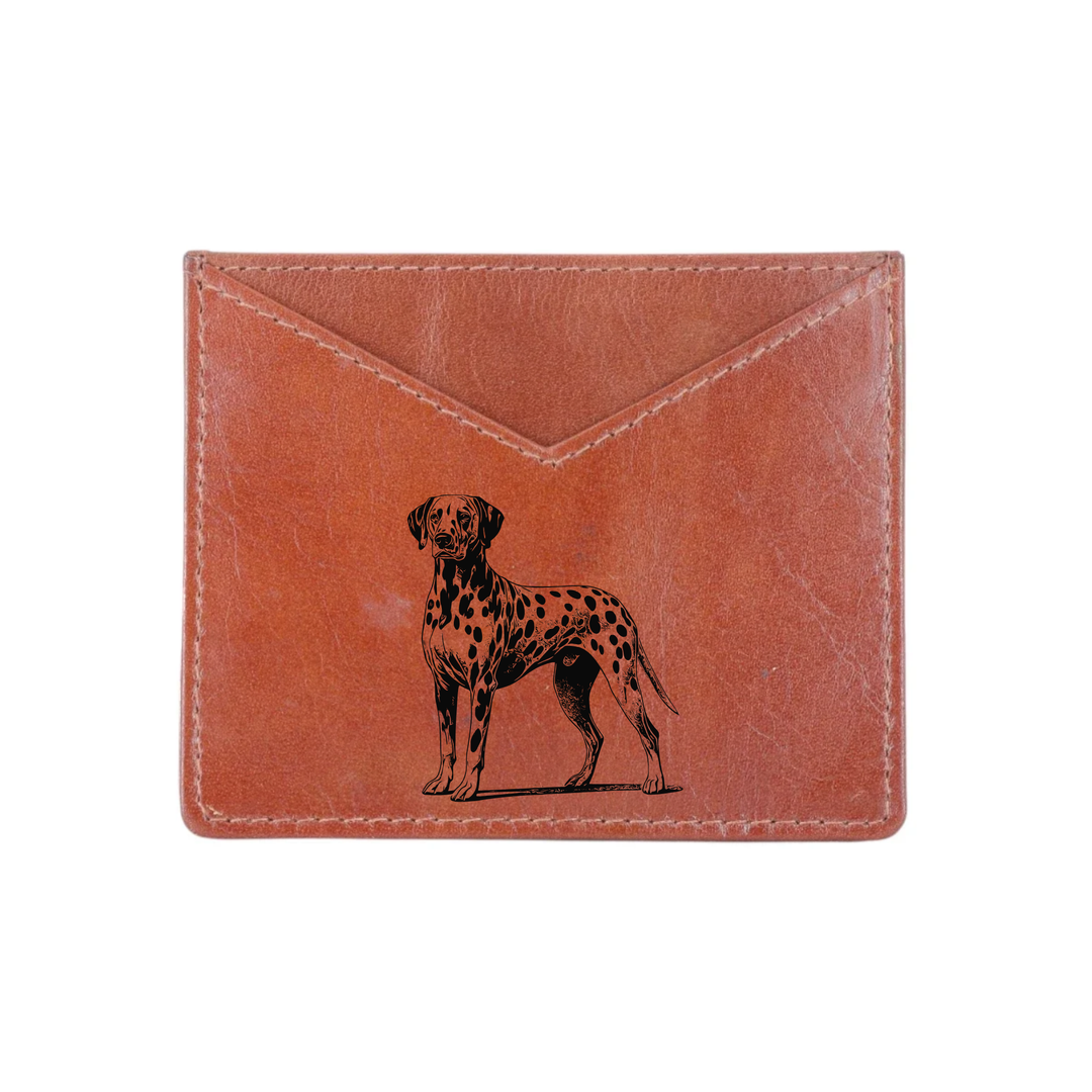 Dalmatian Standing Engraved Genuine Leather Cardholder