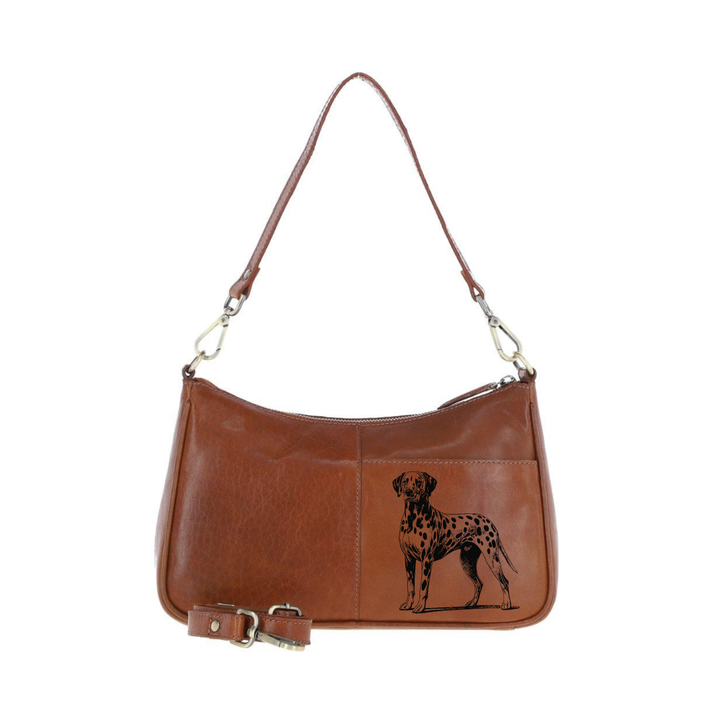 Dalmatian Standing Engraved Genuine Leather Shoulder Bag
