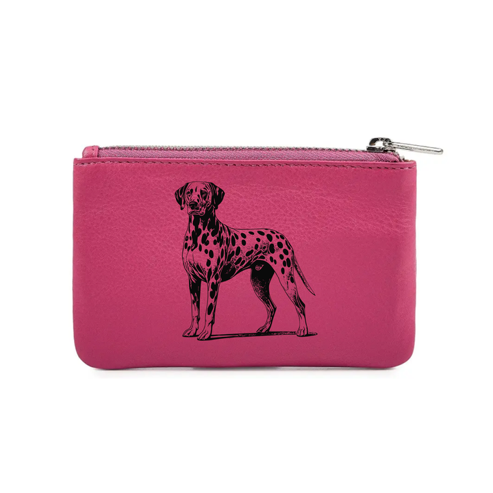 Dalmatian Standing Engraved Genuine Leather Coin Purse (Multiple Colour Options)