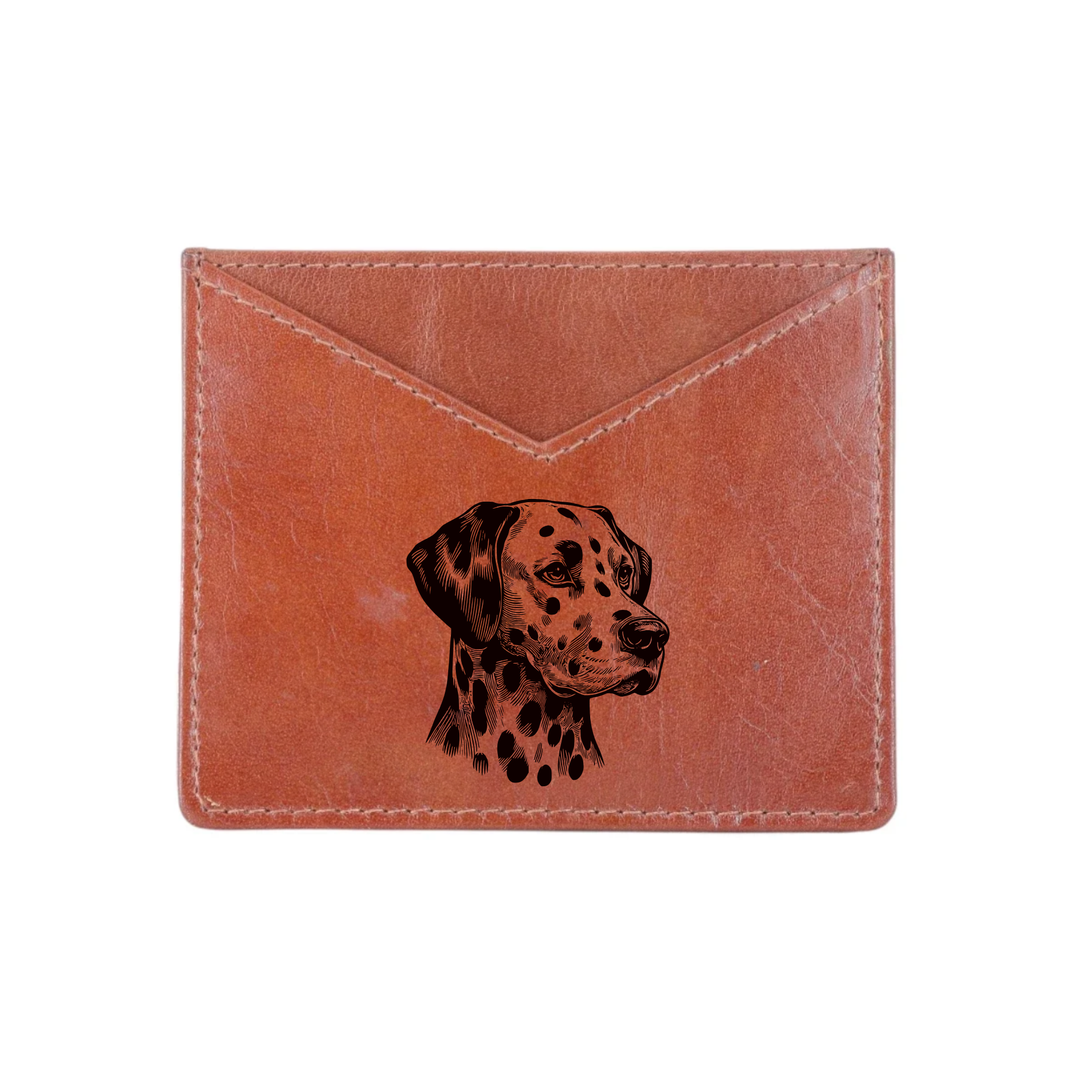 Dalmatian Face Engraved Genuine Leather Cardholder