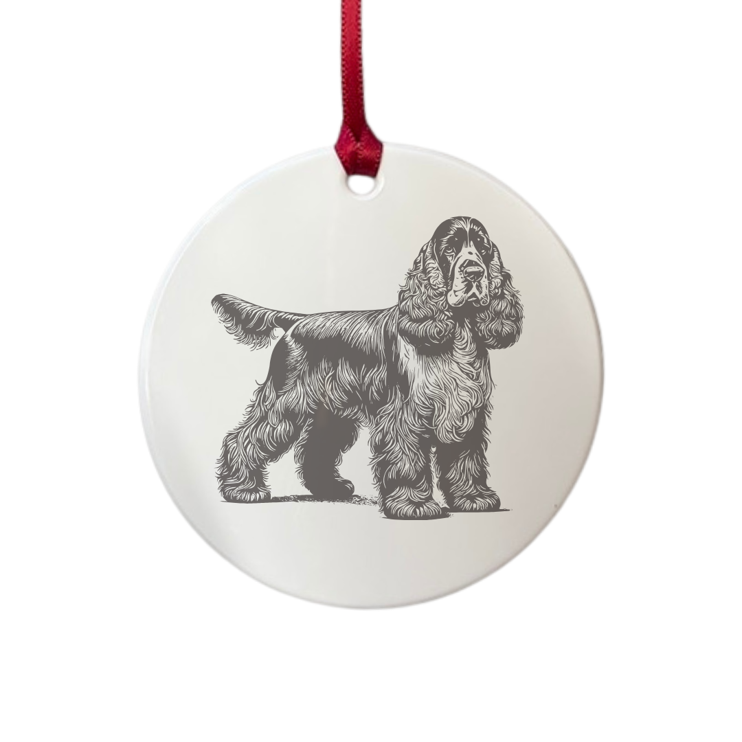 Personalised English Cocker Spaniel Standing Engraved White Acrylic Decoration