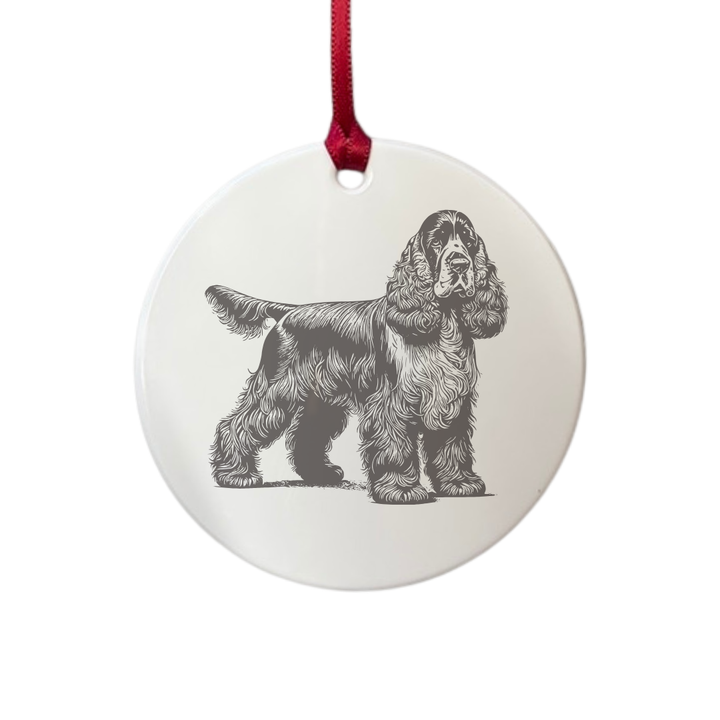 Personalised English Cocker Spaniel Standing Engraved White Acrylic Decoration