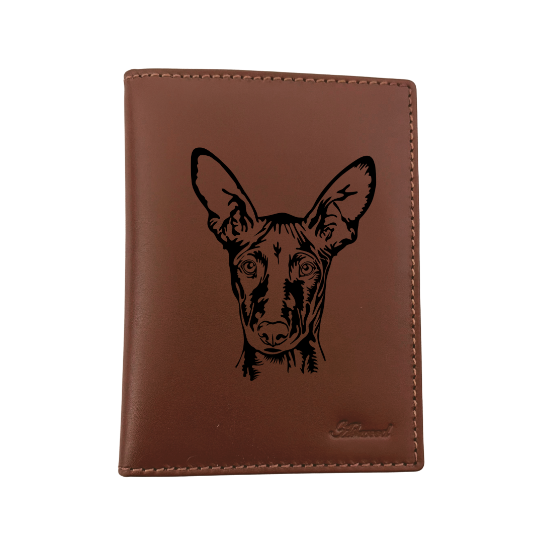 Pharaoh Hound Face Engraved Leather Passport Cover