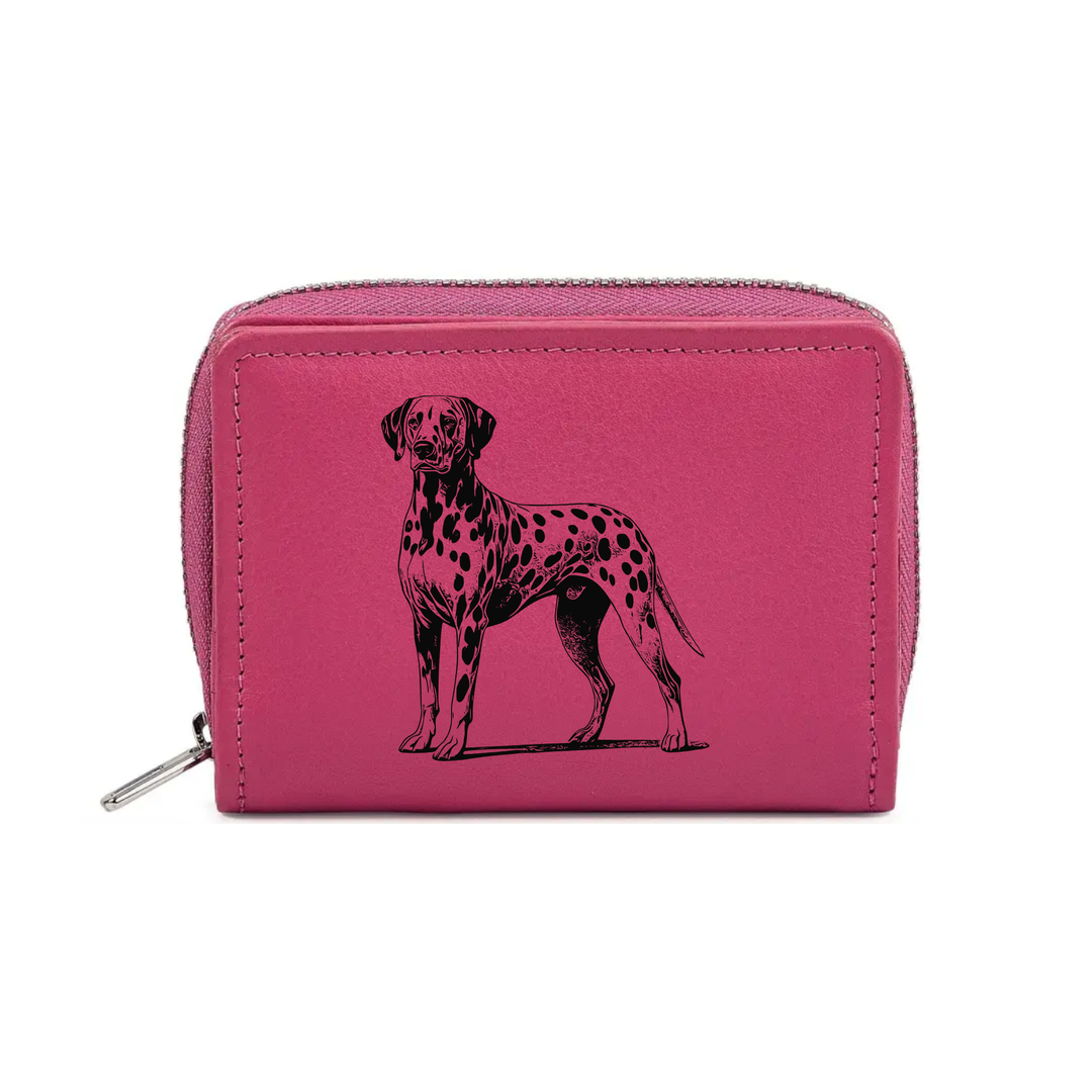 Dalmatian Standing Engraved Small Leather Purse (Green/Pink/Blue/Red)