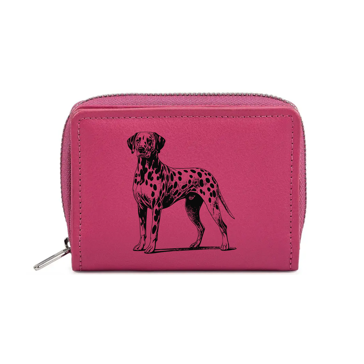 Dalmatian Standing Engraved Small Leather Purse (Green/Pink/Blue/Red)