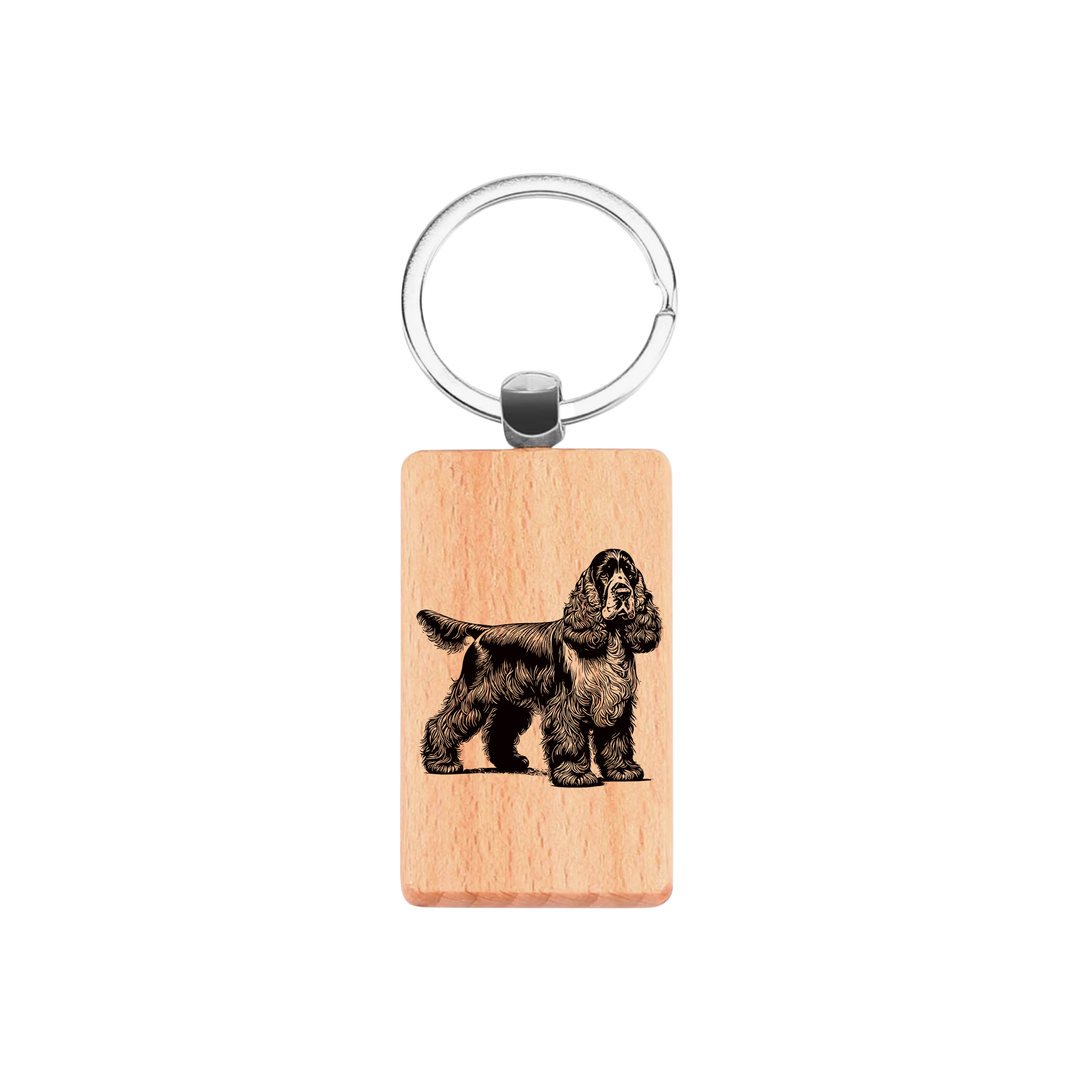 Cocker Spaniel Standing Engraved Rectangle Wooden Keyring