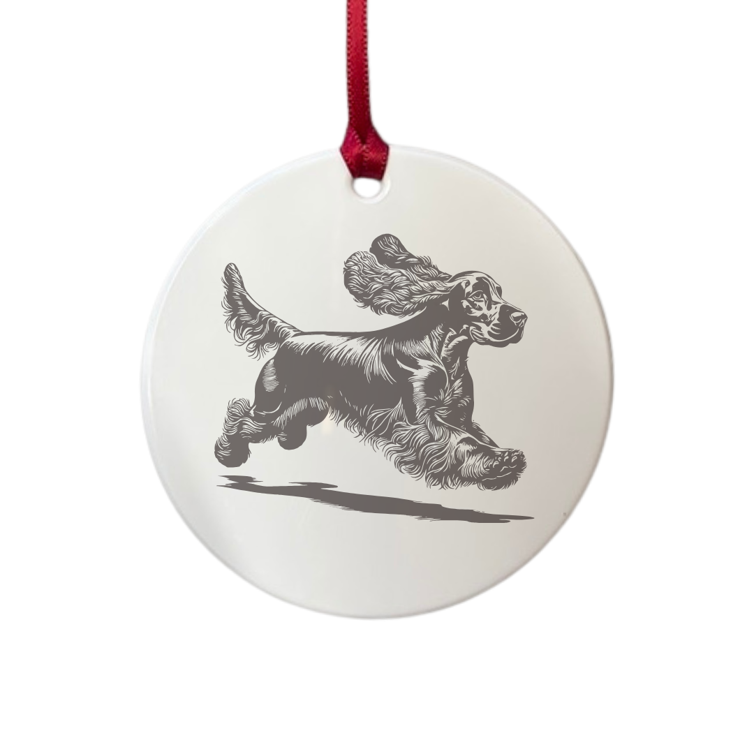Personalised English Cocker Spaniel Running Engraved White Acrylic Decoration