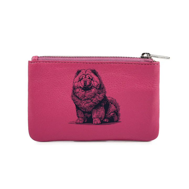 Chow Chow Sitting Engraved Genuine Leather Coin Purse (Multiple Colour Options)
