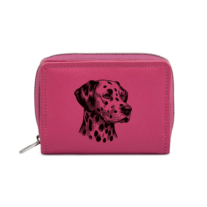 Dalmatian Face Engraved Small Leather Purse (Green/Pink/Blue/Red)