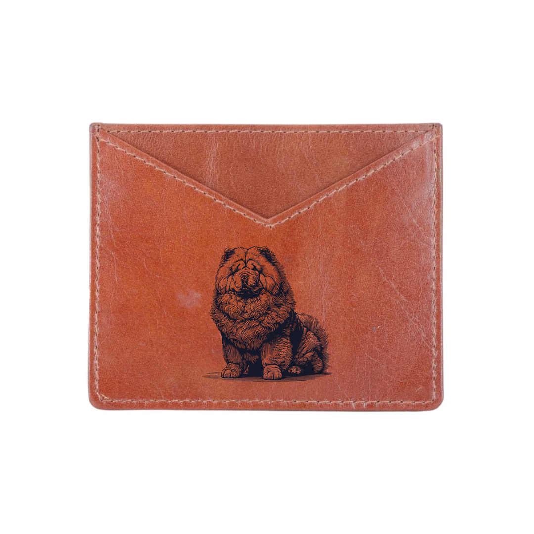 Chow Chow Sitting Engraved Genuine Leather Cardholder