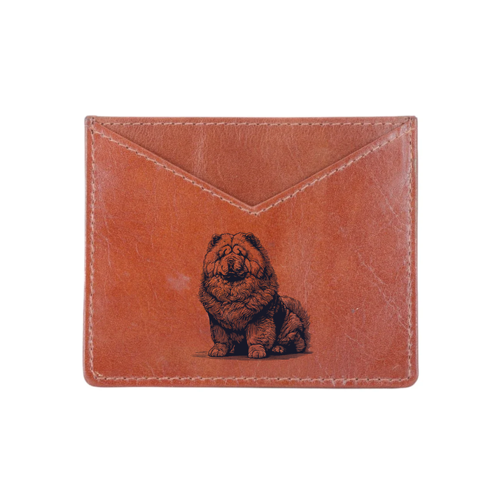 Chow Chow Sitting Engraved Genuine Leather Cardholder