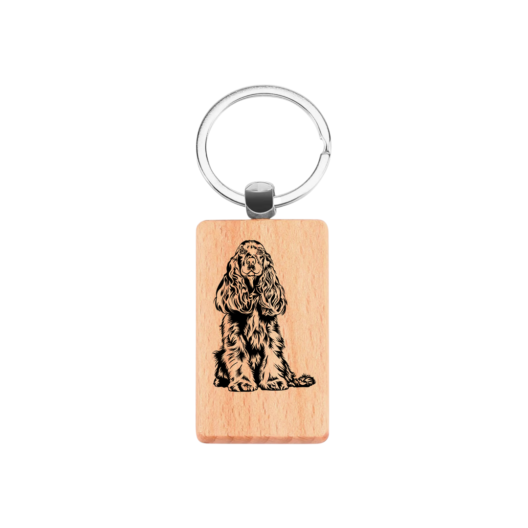 Cocker Spaniel Engraved Rectangle Wooden Keyring