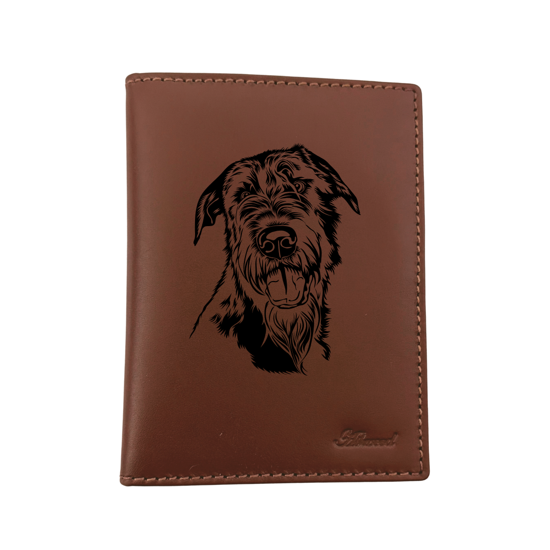 Irish Wolfhound Engraved Leather Passport Cover