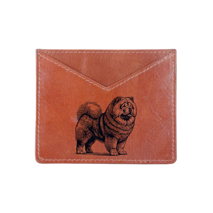 Chow Chow Standing Engraved Genuine Leather Cardholder