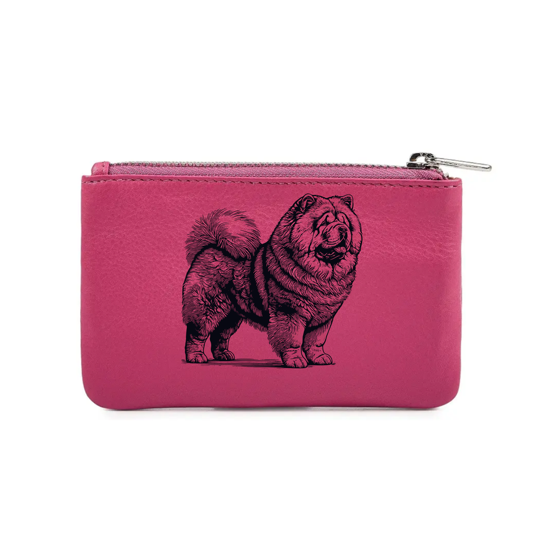 Chow Chow Standing Engraved Genuine Leather Coin Purse (Multiple Colour Options)