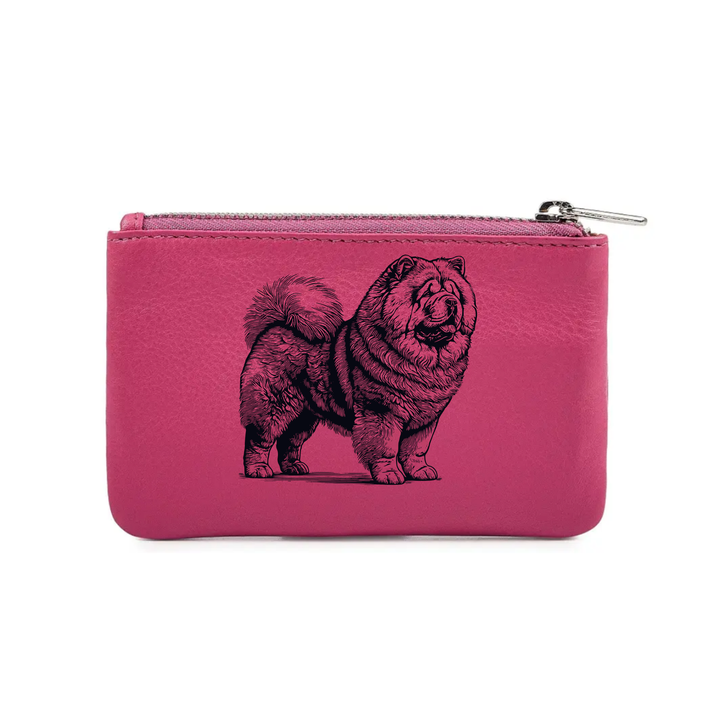 Chow Chow Standing Engraved Genuine Leather Coin Purse (Multiple Colour Options)