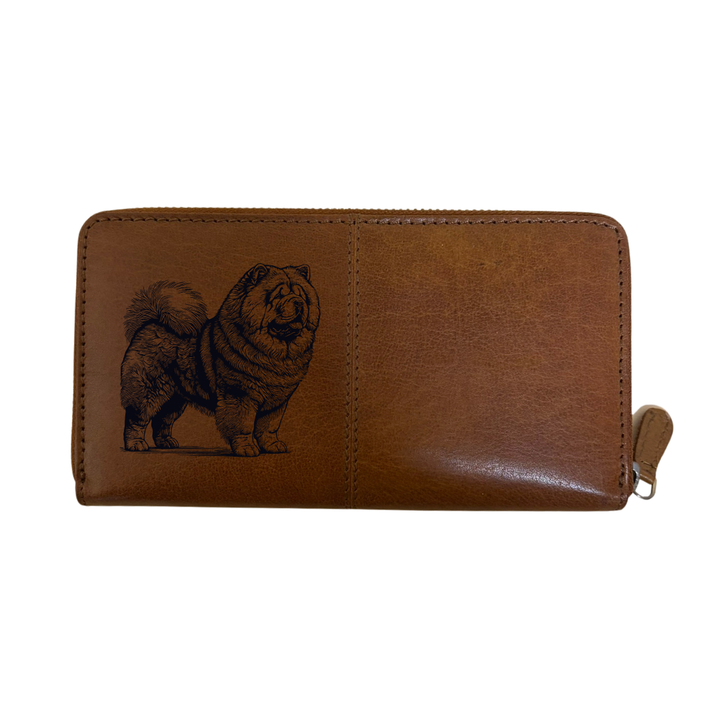 Chow Chow Standing Engraved Large Leather Purse