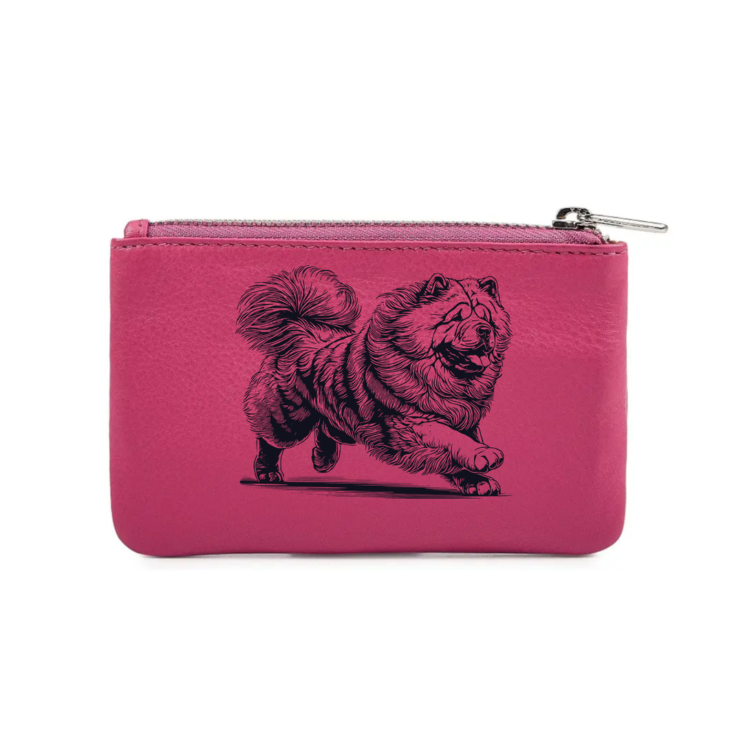 Chow Chow Running Engraved Genuine Leather Coin Purse (Multiple Colour Options)