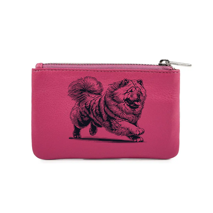 Chow Chow Running Engraved Genuine Leather Coin Purse (Multiple Colour Options)